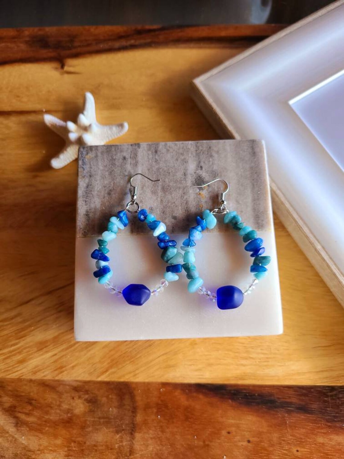 Blue Sea Glass Earring. Made in Hawaii.Beach Earring. Etsy