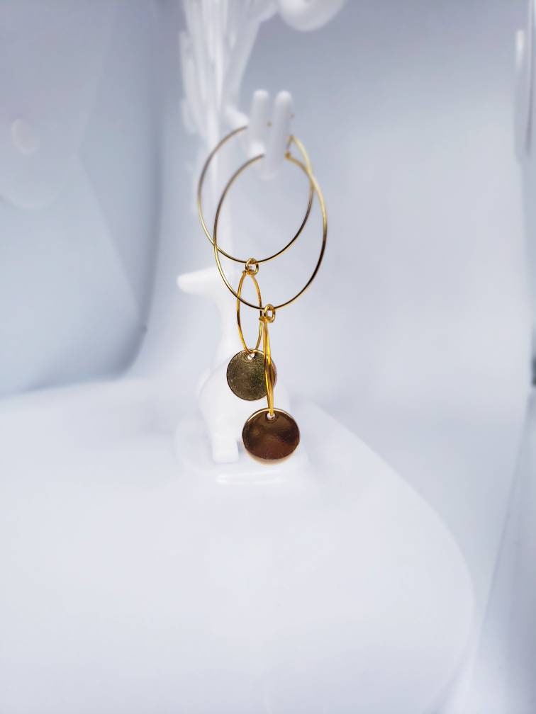 Gold Hoop Dangle Earrings. Minimalist Earring. Lightweight | Etsy