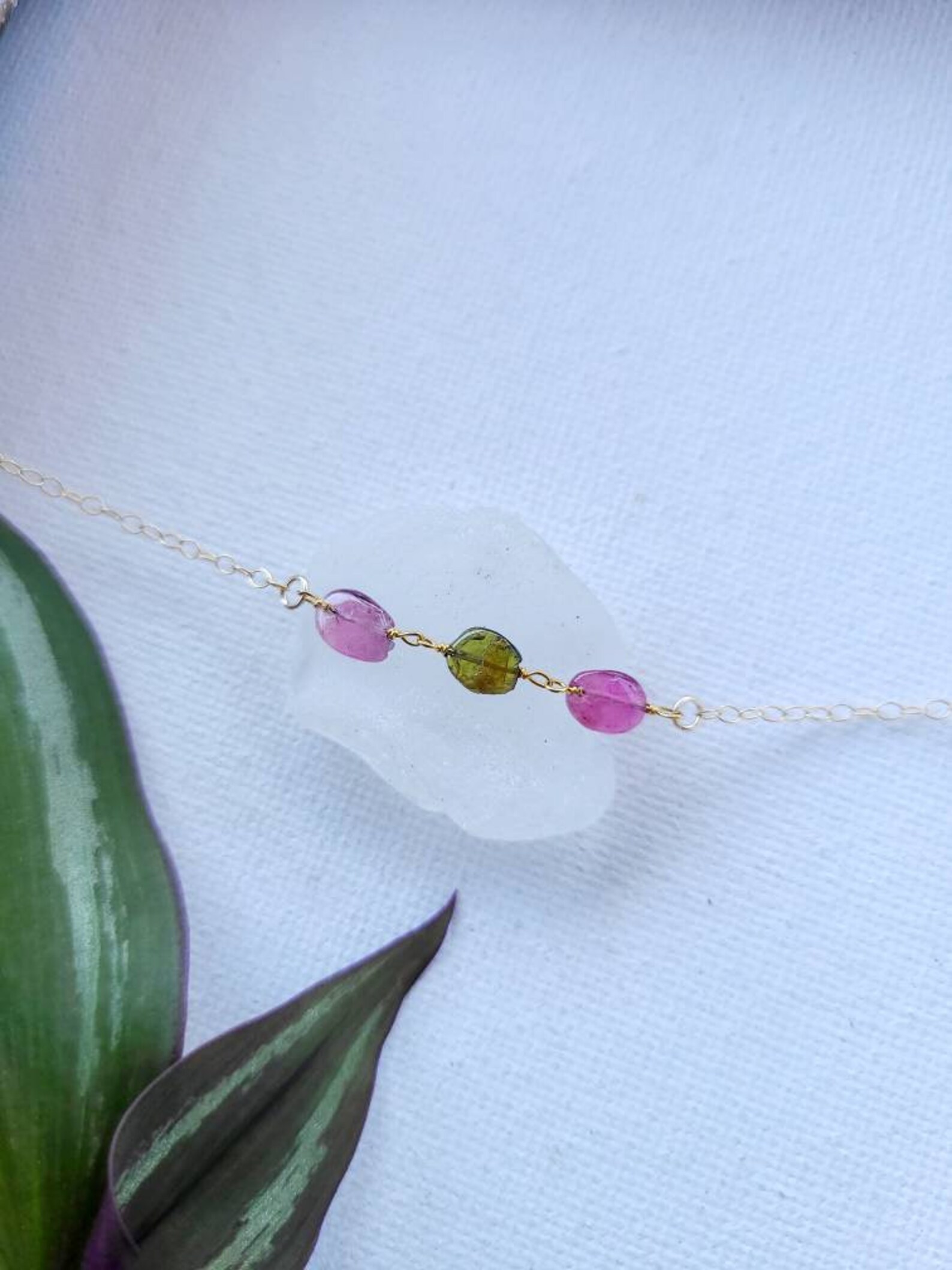 Rose Quartz Jade Stone 14K Gold Filled Necklace. Tourmaline | Etsy