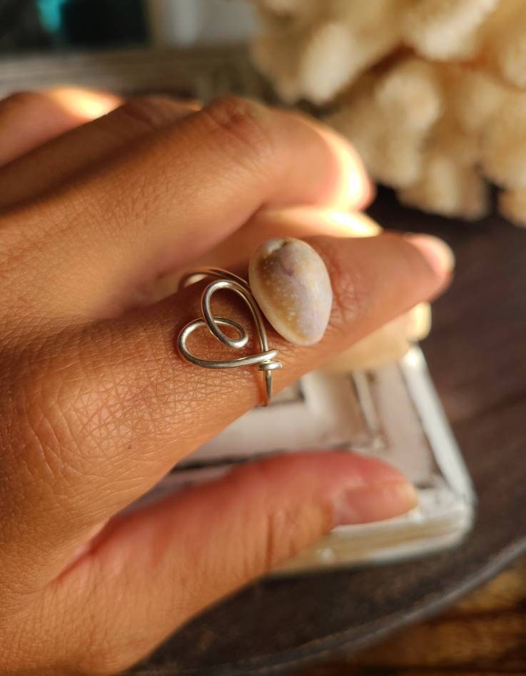 Seashell Silver Ring. Genuine Seashell Jewelry. Cowrie Sea Etsy