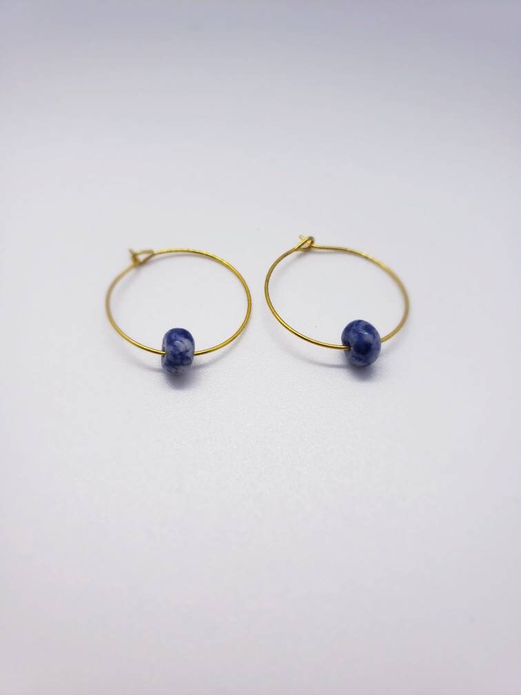 Sodalite Stone Hoop Earrings. Gemstone Earrings. Made in | Etsy