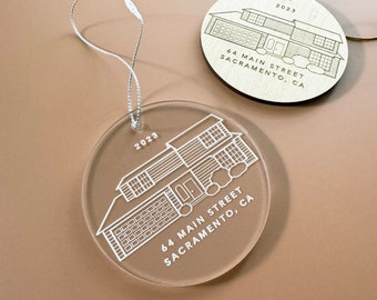 Hand Drawn House Custom Ornament  - Laser engraved with your personalization