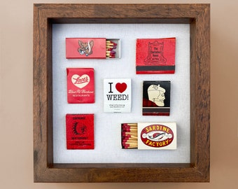 Matchbook Art - Shadowbox - Custom option available - Display matches from memorable trips, restaurants, etc.