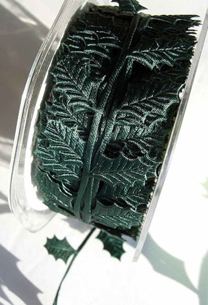 Christmas HOLLY Green Leaf Trim Ribbon / Holly Leaves Accent Ribbon - Buy in 2-YD Lots - Decorative Trim /Lovely Accent image 2