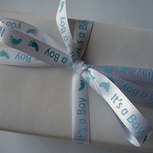 It's A BOY "Lt. Blue Footprint & Words" Printed Ribbon -Cute! -3/8" x 3 YD Lots -Lightweight Acetate Ribbon -Baby Shower Baby Gift