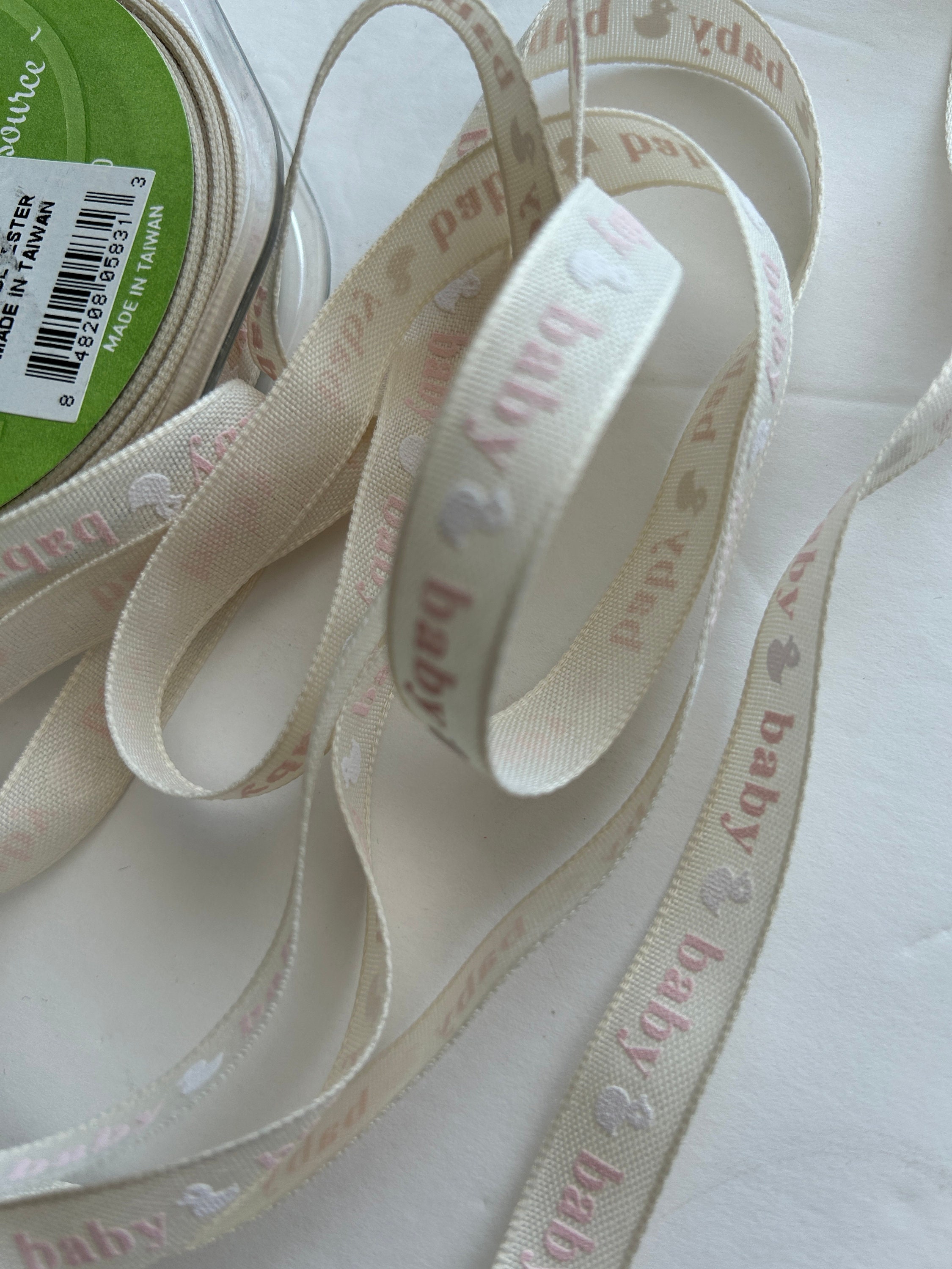 BABY Twill Light Pink & Tan Printed Ribbon -cute! 1/2