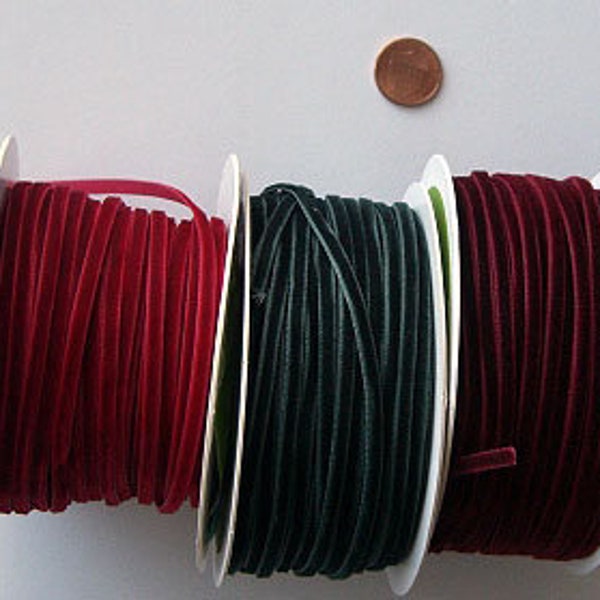 Red Velvet String Cord Ribbon in 3 Colors - MAY ARTS Ribbon -1/8 inch Gift Wrap Trim Decor-  Perfect for Tags - 3 YARDS