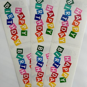 Nice Lot of Colorful Birthday Stickers / Happy Birthday Greeting in cute design! 3 Strips by Mrs. Grossman&#39;s RARE