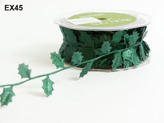 Christmas HOLLY Green Leaf Trim Ribbon / Holly Leaves Accent Ribbon - Buy in 2-YD Lots - Decorative Trim /Lovely Accent
