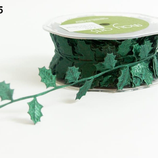 Christmas HOLLY Green Leaf Trim Ribbon / Holly Leaves Accent Ribbon - Buy in 2-YD Lots - Decorative Trim /Lovely Accent