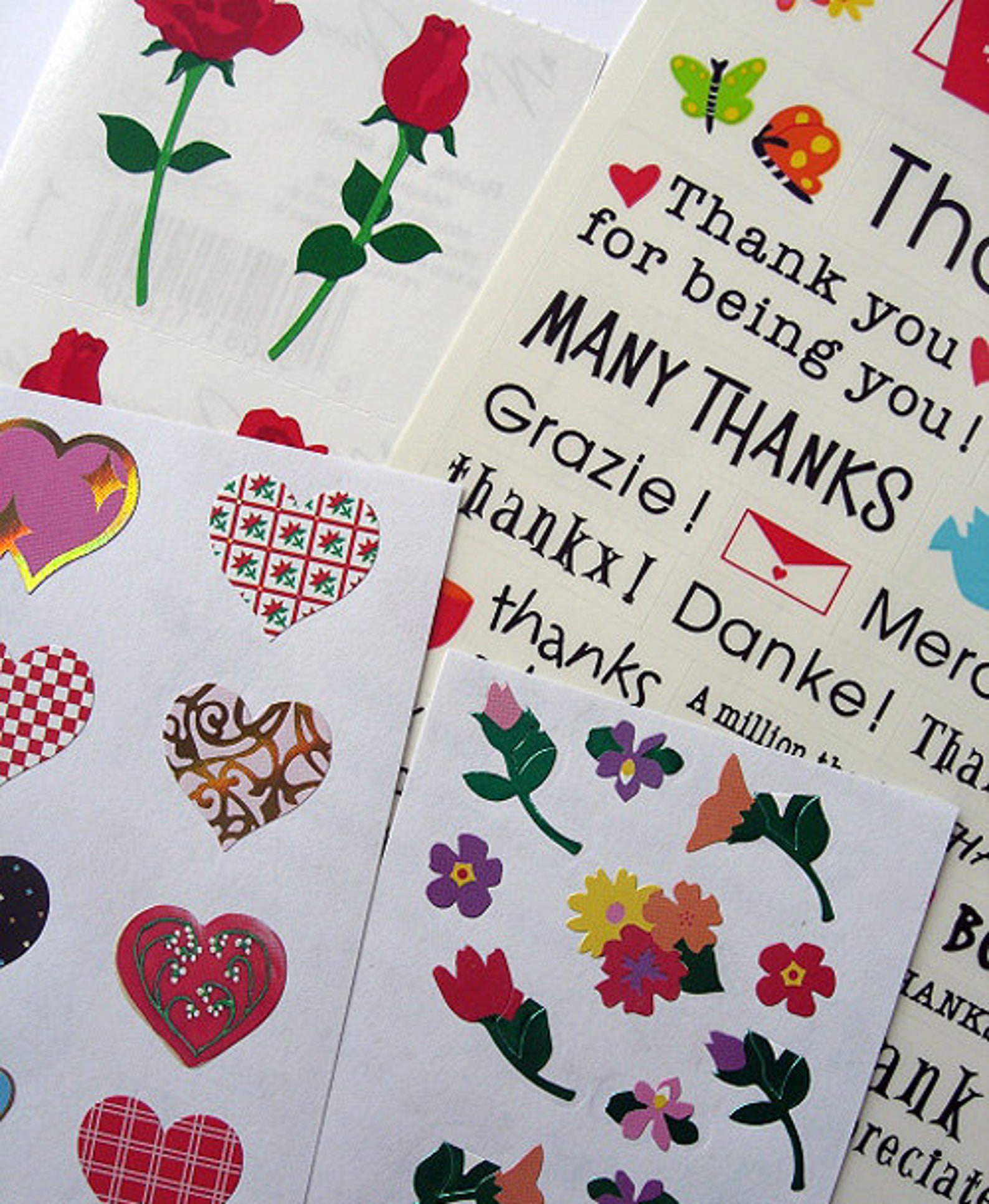 Stickers THANK YOU Captions & Pretty Patterned Hearts and Etsy