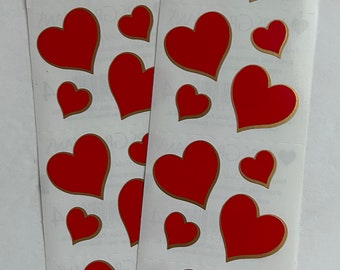 Elegant Red & Gold Hearts Asstd Sizes  - Lot of 2 Strips by Mrs. Grossman's - Retired / Special Design / Valentine's Day Sticker Lot