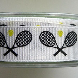 TENNIS Motif Printed Grossgrain Ribbon MAY ARTS Ribbon 3/4" Width x 3-Yard Lots Tennis Racquets Design