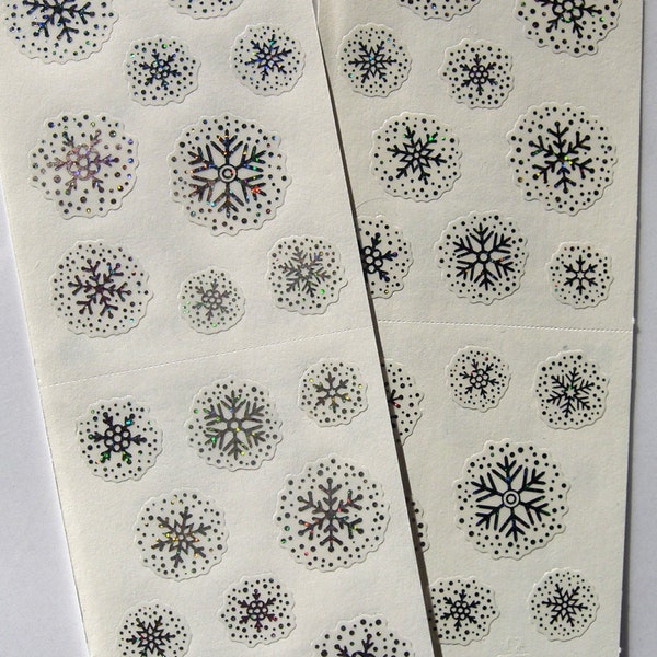 SPARKLY Silver SNOWFLAKE Stickers, Mrs. Grossman's 2 Full Sticker Strips Pretty Christmas AccentStickers