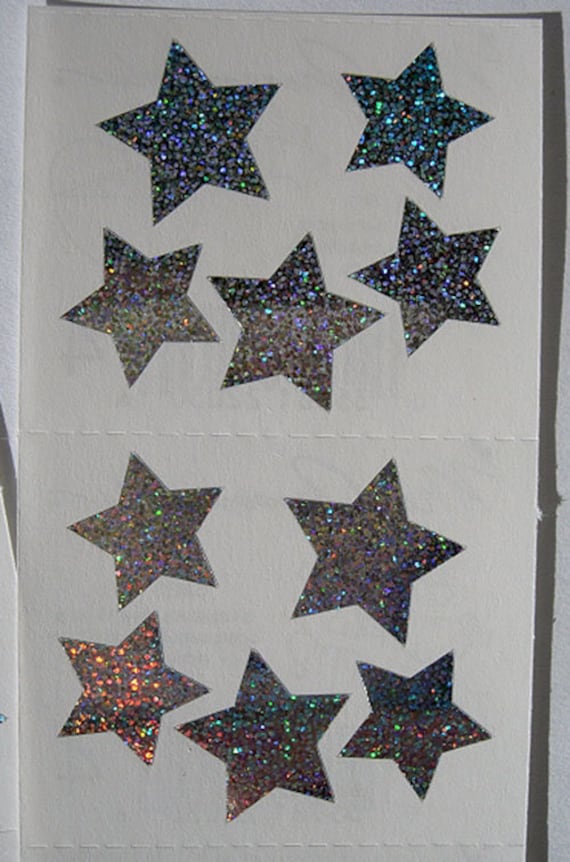 SPARKLY SILVER STAR Stickers, Mrs. Grossman's 2 Full Sticker