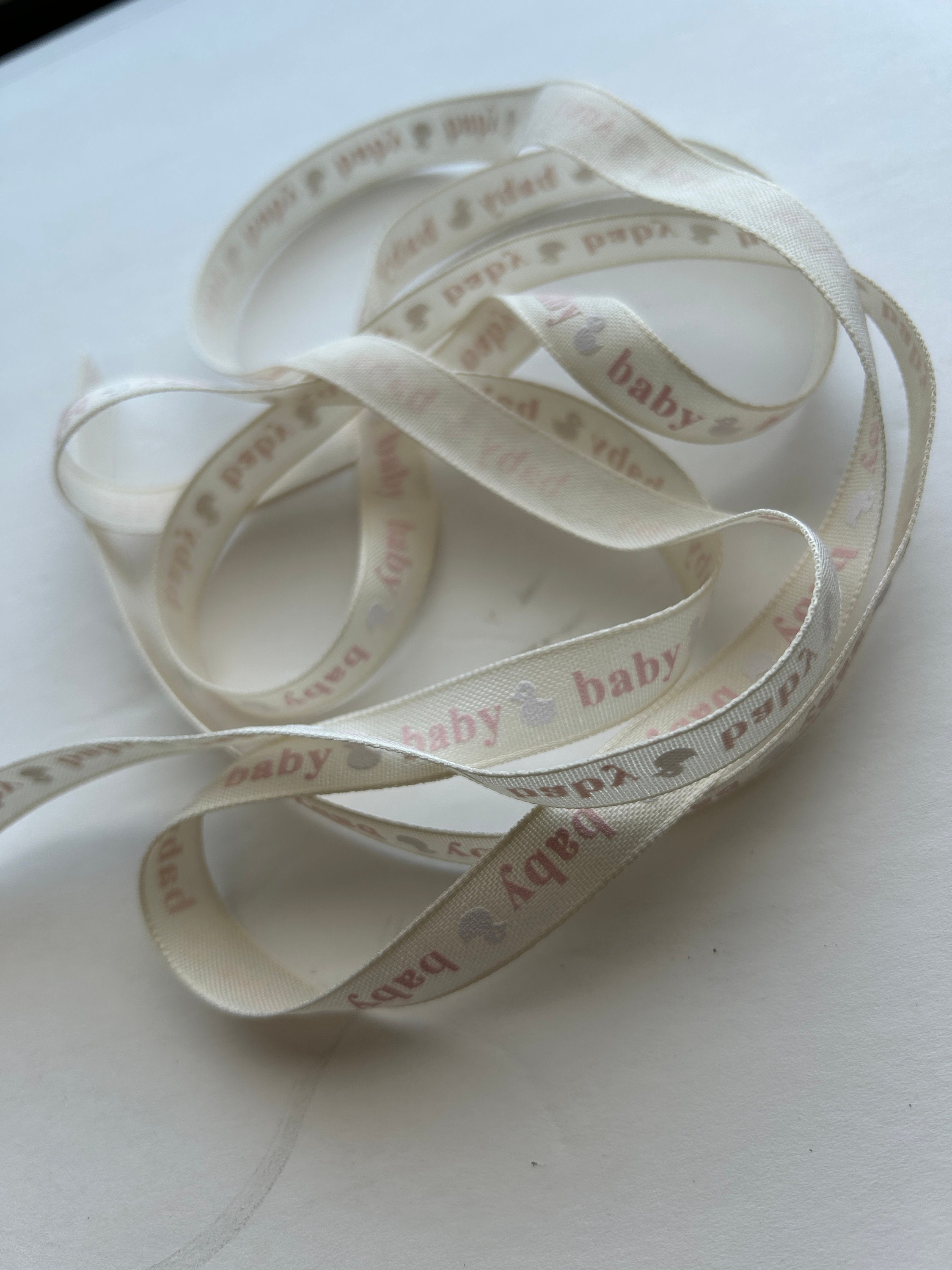 BABY Twill Light Pink & Tan Printed Ribbon -cute! 1/2