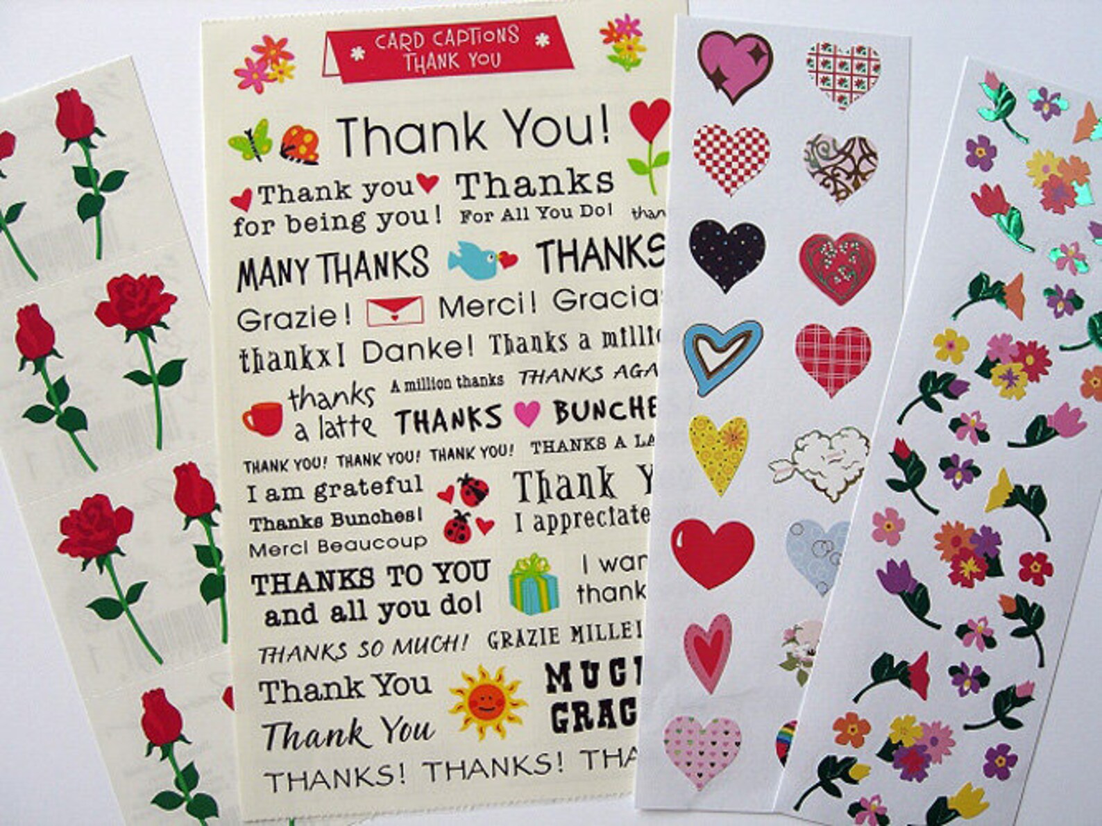 Stickers THANK YOU Captions & Pretty Patterned Hearts and Etsy