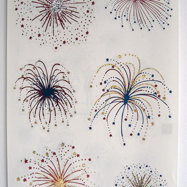 FIREWORKS Stickers Mrs. Grossman's Sticker Sparkly Red & Blue Fireworks  Patriotic 4th of July