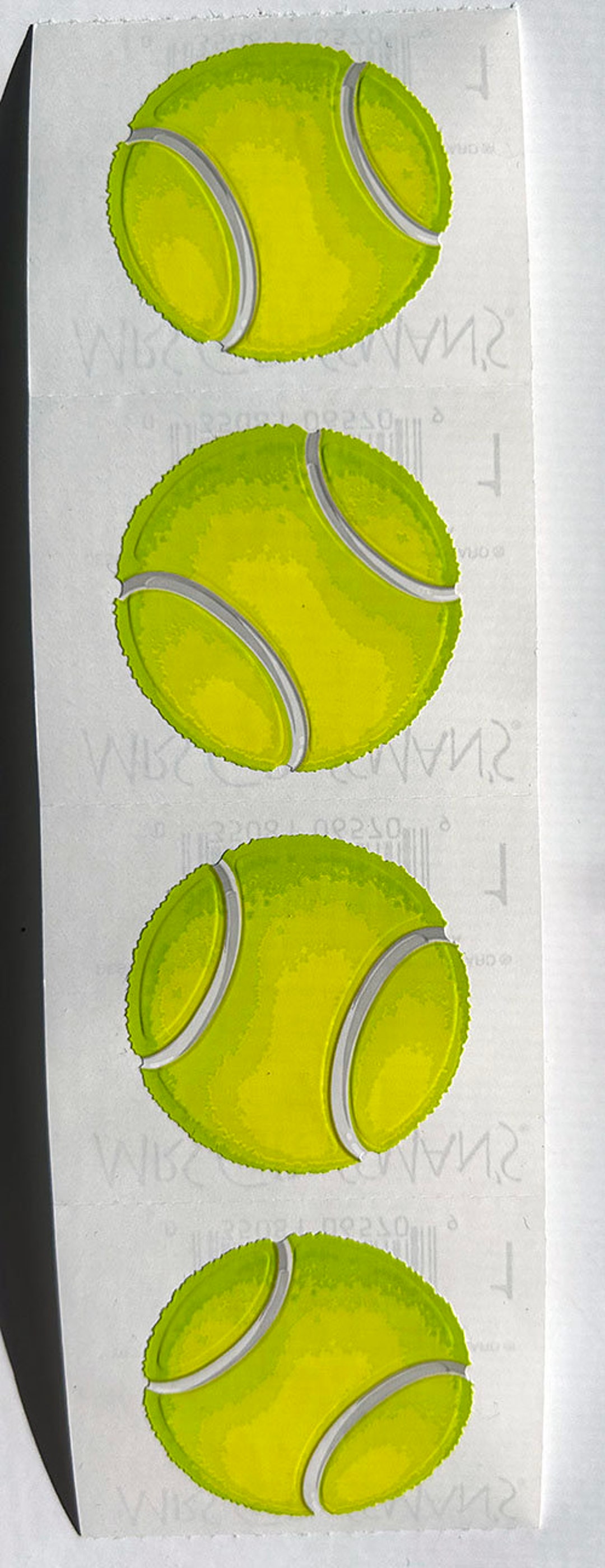 STICKERS: TENNIS Balls 1 Full Sticker Strip of 4 Tennis Ball Stickers