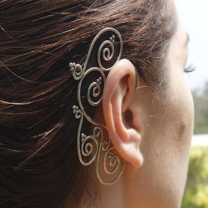 Gold Spiral Ear Cuff, Silver Spiral Ear Cuff, Spiral geometric boho earcuff, Geometric Ear Cuff, Boho Body Jewellery, Brass Ear Cuff