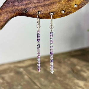 Natural Purple Blue Fluorite Sterling Silver Minimalist Stick Earrings