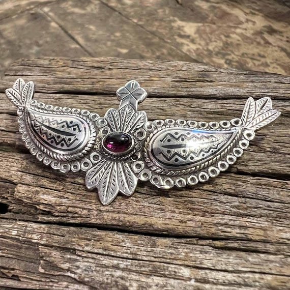 Large Vintage Solid Sterling Silver Wings Feather… - image 1