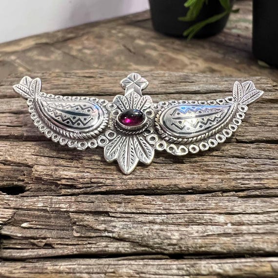 Large Vintage Solid Sterling Silver Wings Feather… - image 4
