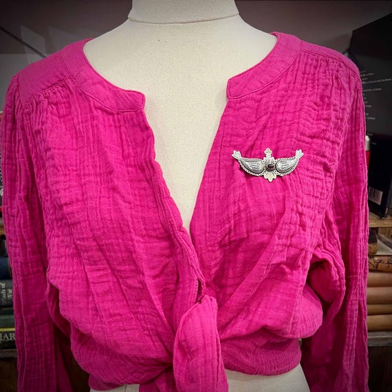 Large Vintage Solid Sterling Silver Wings Feather… - image 2