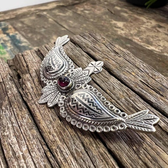 Large Vintage Solid Sterling Silver Wings Feather… - image 6