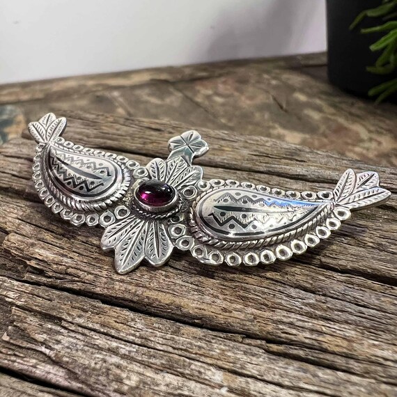 Large Vintage Solid Sterling Silver Wings Feather… - image 5
