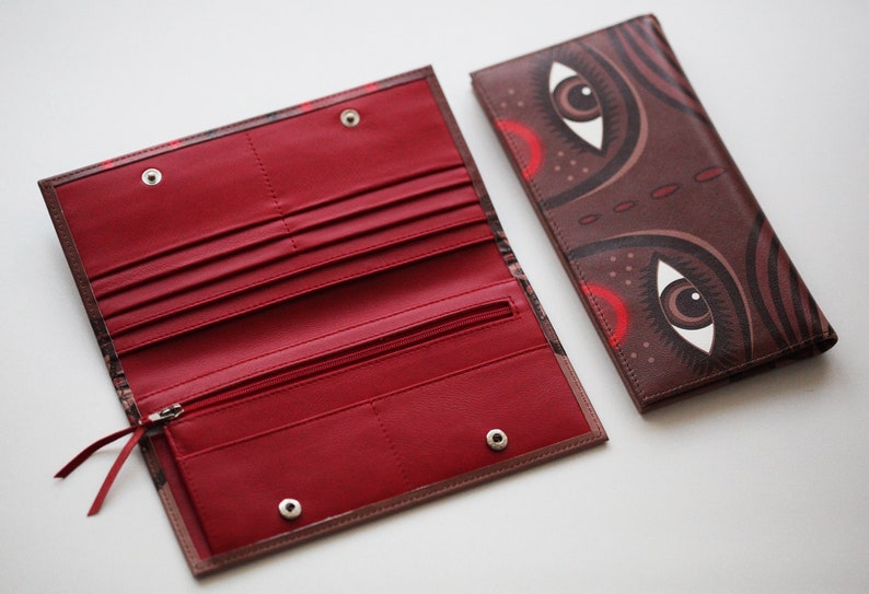 Designer wallet Ermine eyes womens wallet Leather purse Mindfulness gift Eco Leather wallet