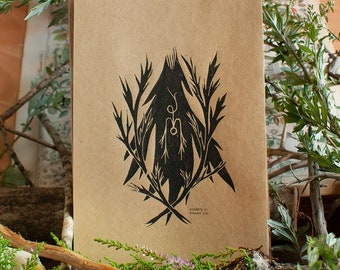 Mugwort Magick (lino, green witch art, herb, healing plant, magick, esoteric art, witch, wall decor, lino print)