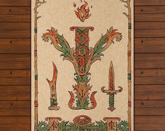 Algiz Elhaz Mysticism (art print A3, rune magic, runes, wall decor, occult art, pagan art, painting) (aerozopher)