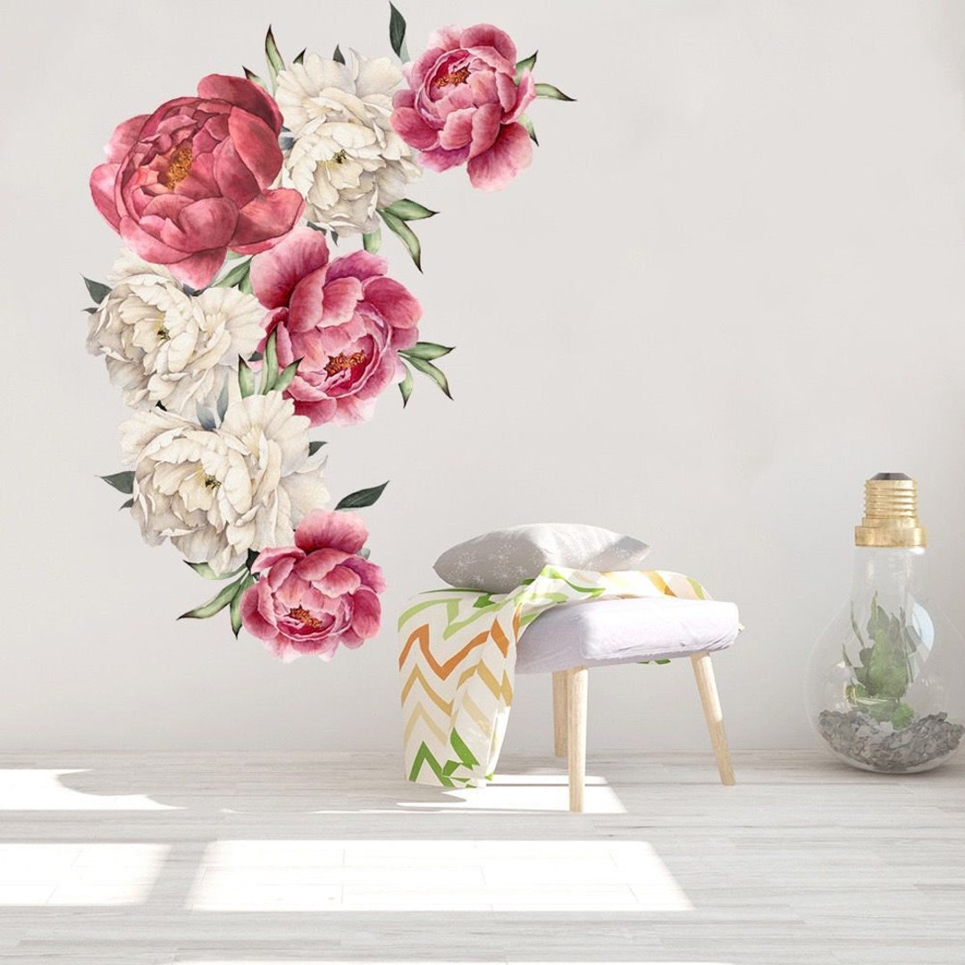 Red Peony Flower Wall Sticker Peony Flower Decal DIY Peony Etsy