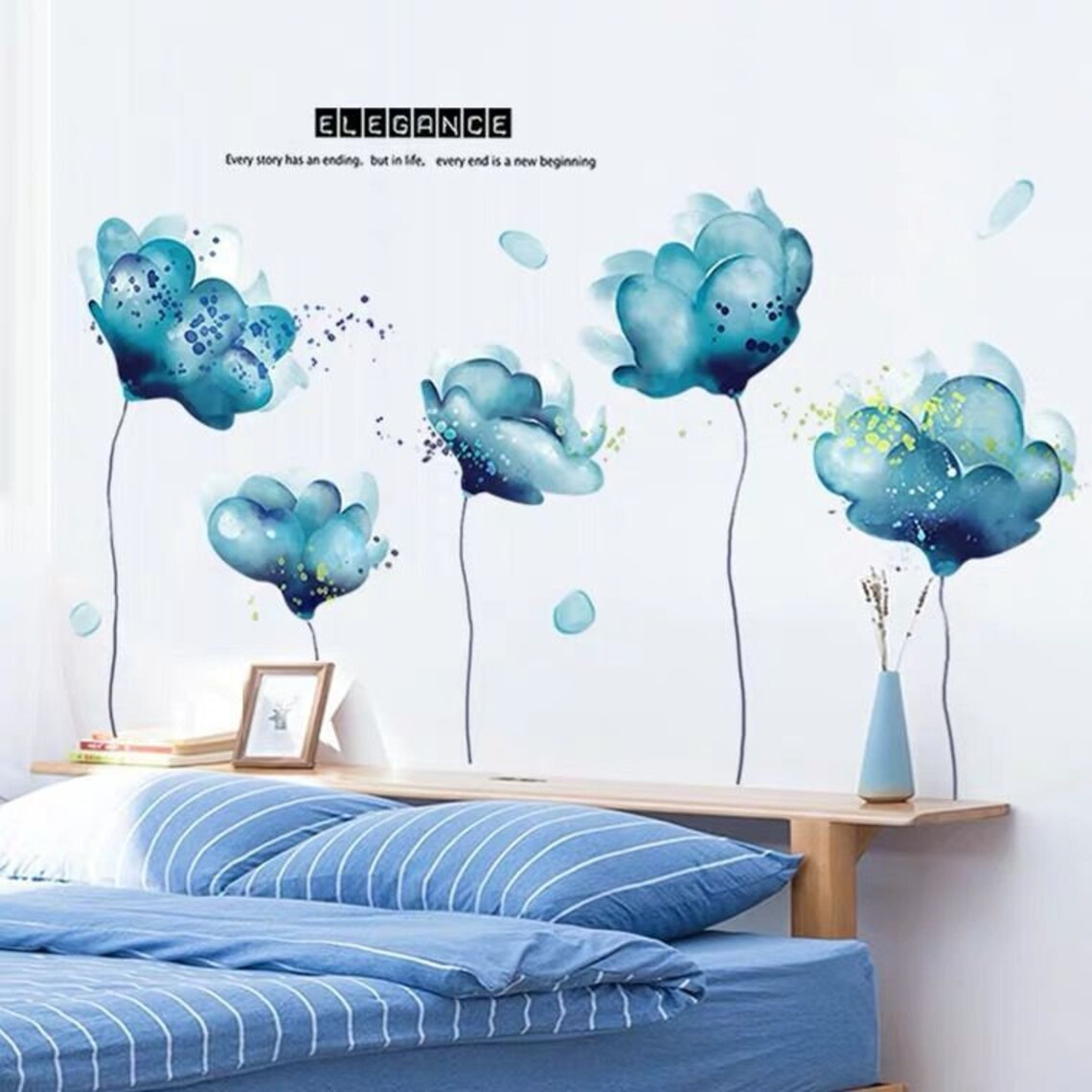 Transparent Blue Flower Decals Flower Wall Decals Blue Flower Etsy