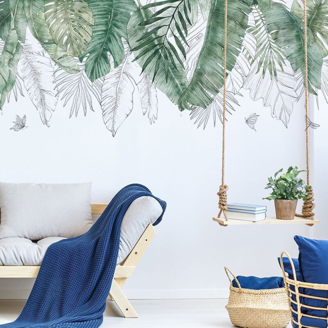 Watercolor Monstera Banana Leaf Wall Sticker Jungle Leaves - Etsy