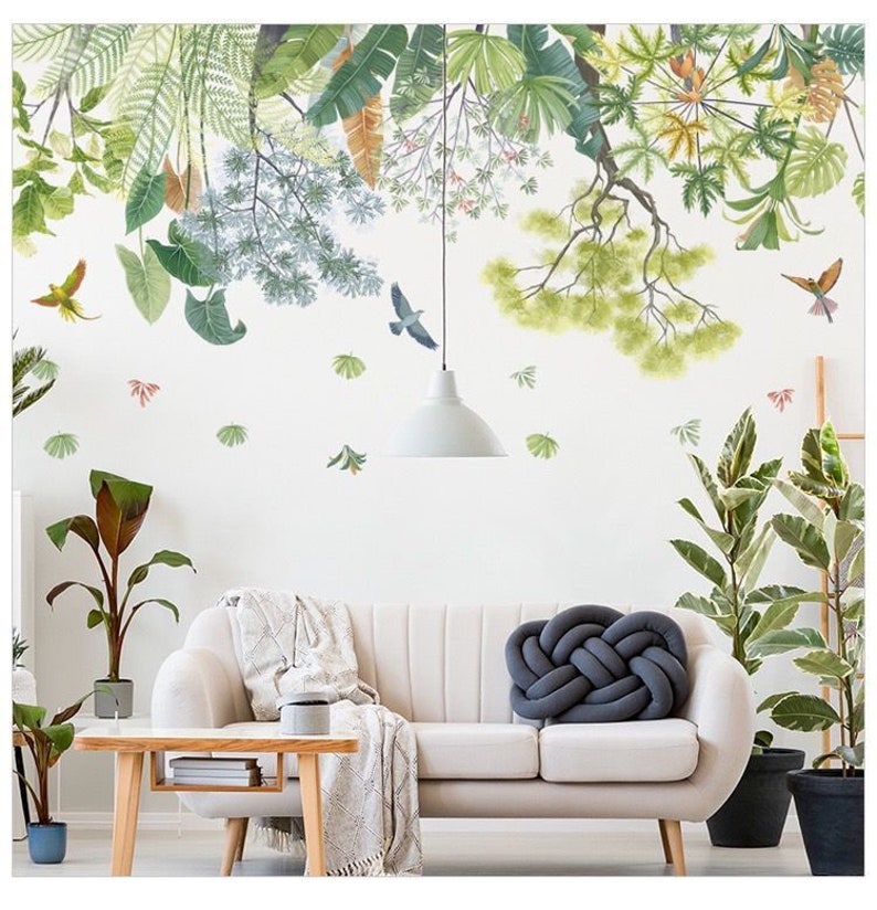 Tropical Jungle Plant Wall Stickers Plant Leaf and Bird Wall Etsy