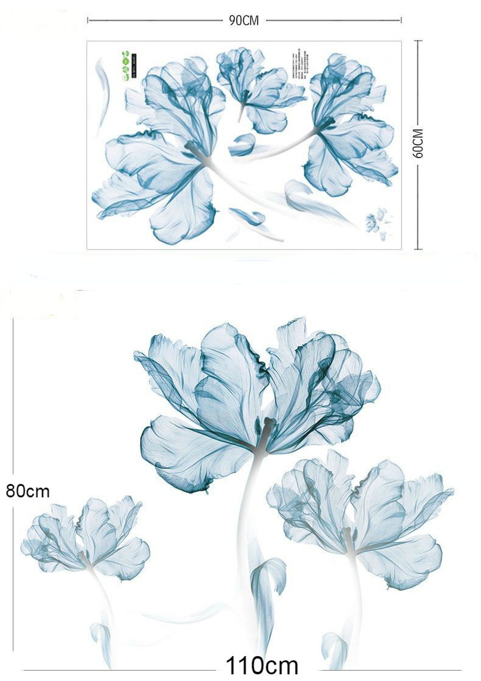 Large Blue Flower Wall Decals Flower Stickers DIY Transparent Etsy
