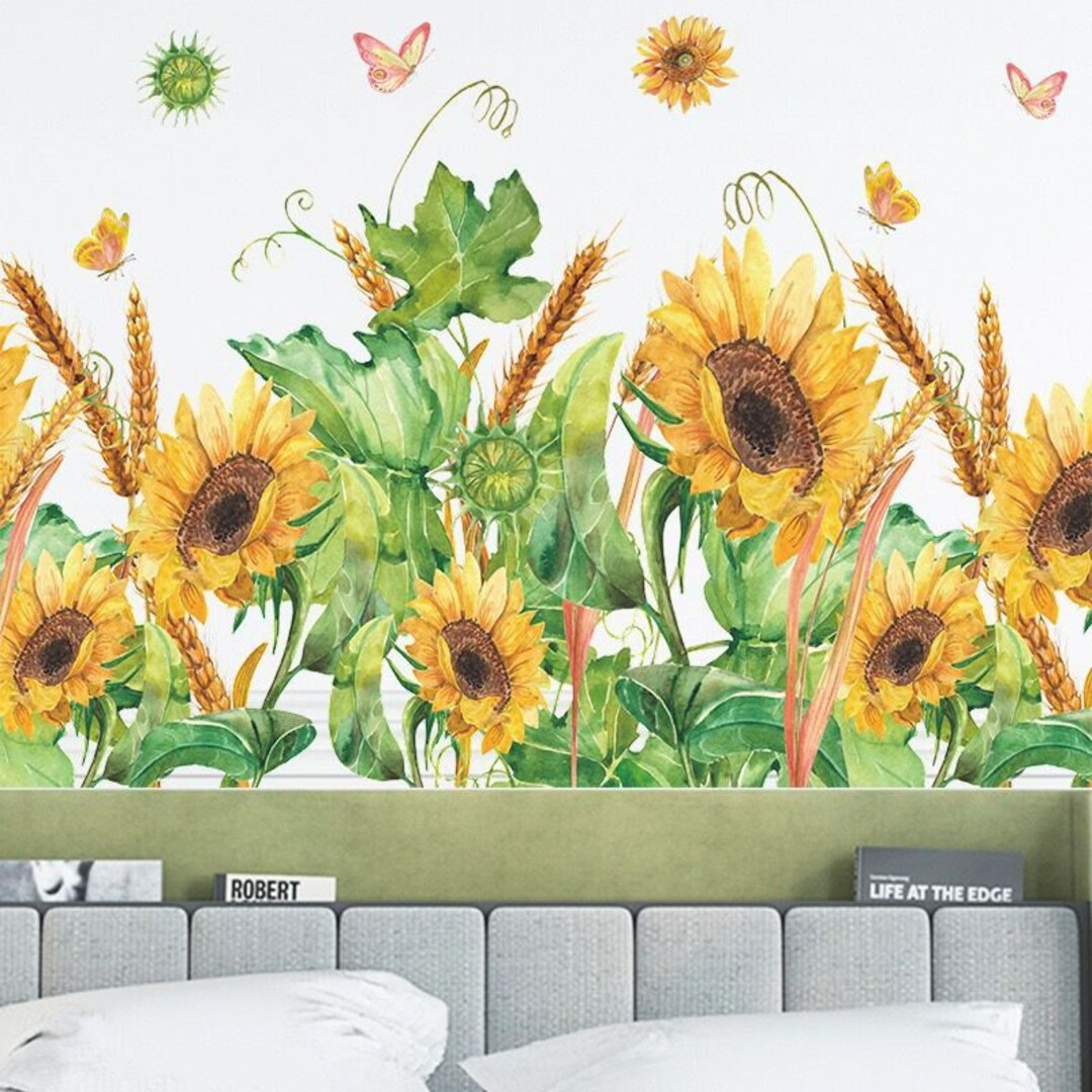 Warm Sunflower Wall Sticker Yellow Flower Wall Sticker Plant Etsy
