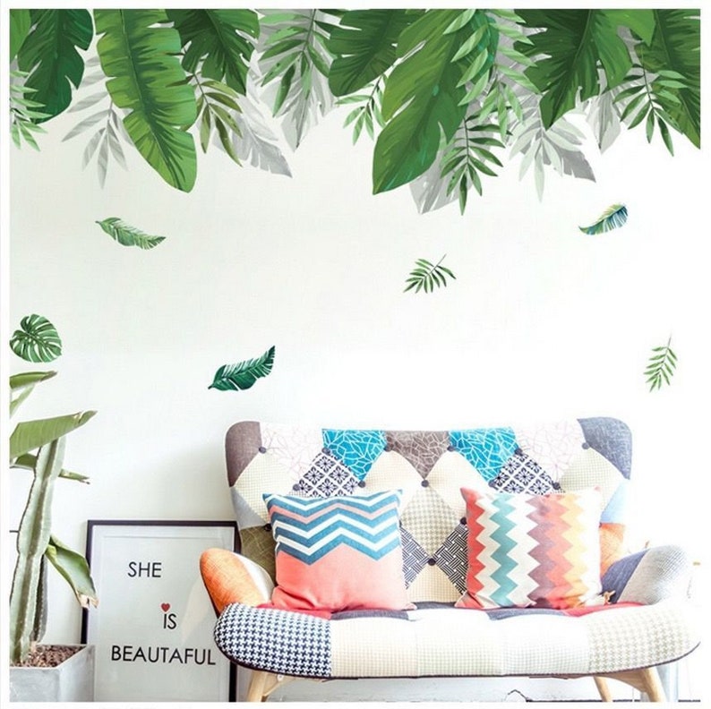 DIY Large Fresh Mural Wall Stickers Leaf Wall Sticker Green Etsy