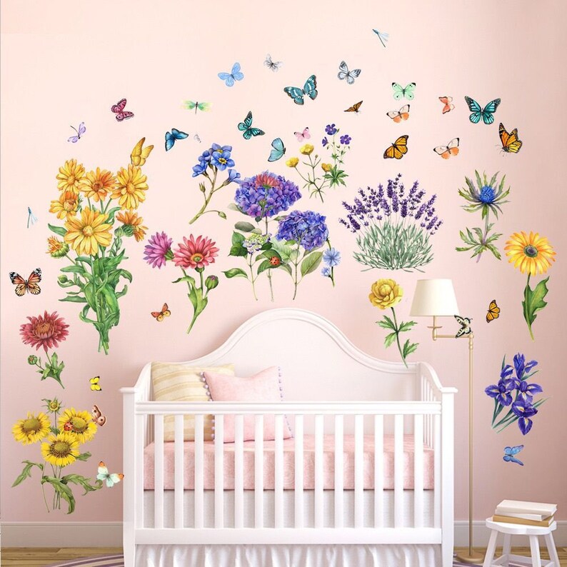 Colorful Flower Wall Decal Plant Flower Sunflower Decal Flower Etsy