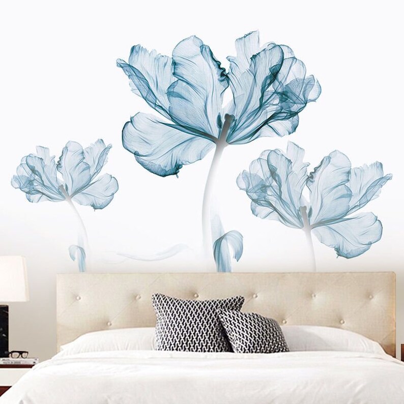 Large Blue Flower Wall Decals Flower Stickers DIY Transparent Etsy