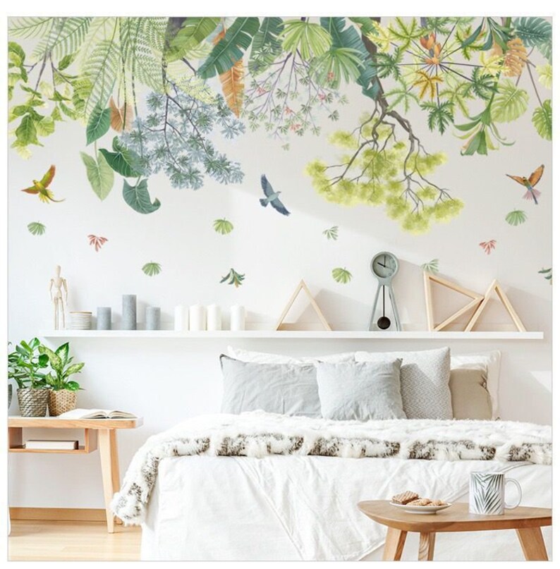 Tropical Jungle Plant Wall Stickers Plant Leaf and Bird Wall Etsy
