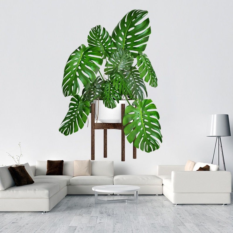 A Monstera Sticker Plant Leaf Decal Monstera Wall Decal Living Etsy