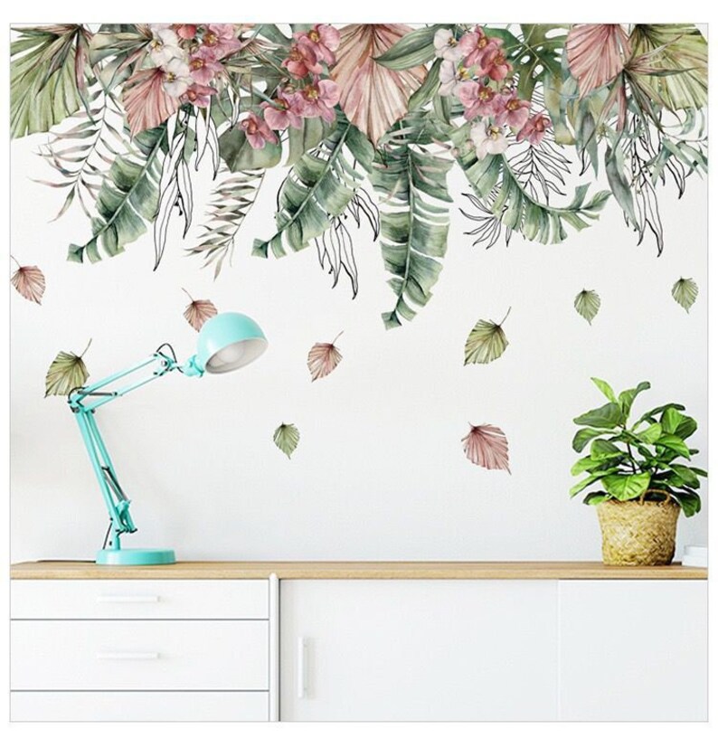 Tropical Jungle Plant Wall Stickers Plant Leaf and Bird Wall Etsy