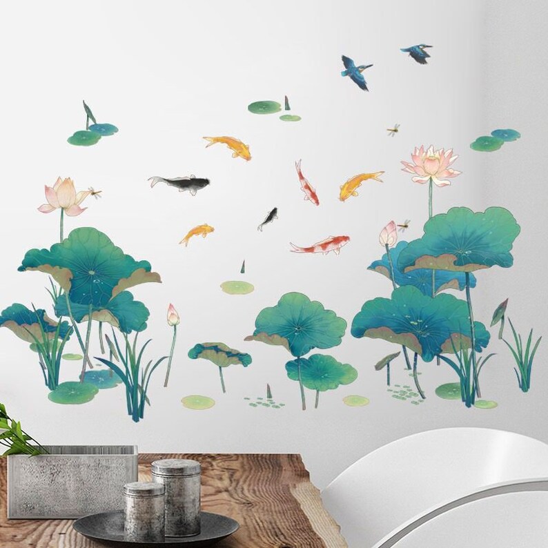 DIY Large Lotus Flower Stickers Wall Art Stickers Living Room Etsy