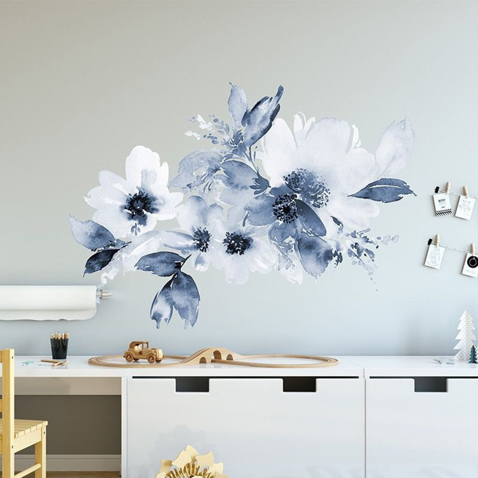Ink Wall Decals Beautiful Blue Flower Decals Sofa Background Etsy