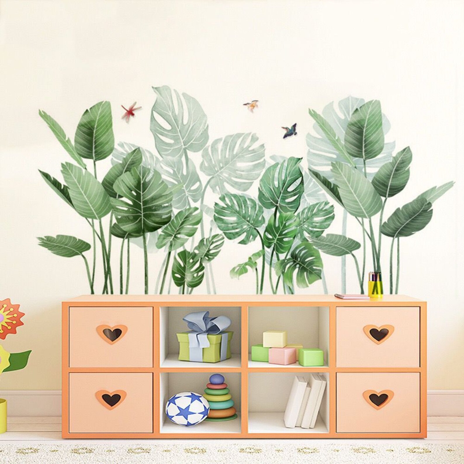Green Plant Wall Sticker Butterfly Wall Sticker Monstera Etsy