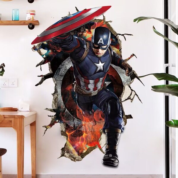 Autocollant Mural 3D Avengers - Hulk, Spiderman, Captain America - Déco Murale Enfant