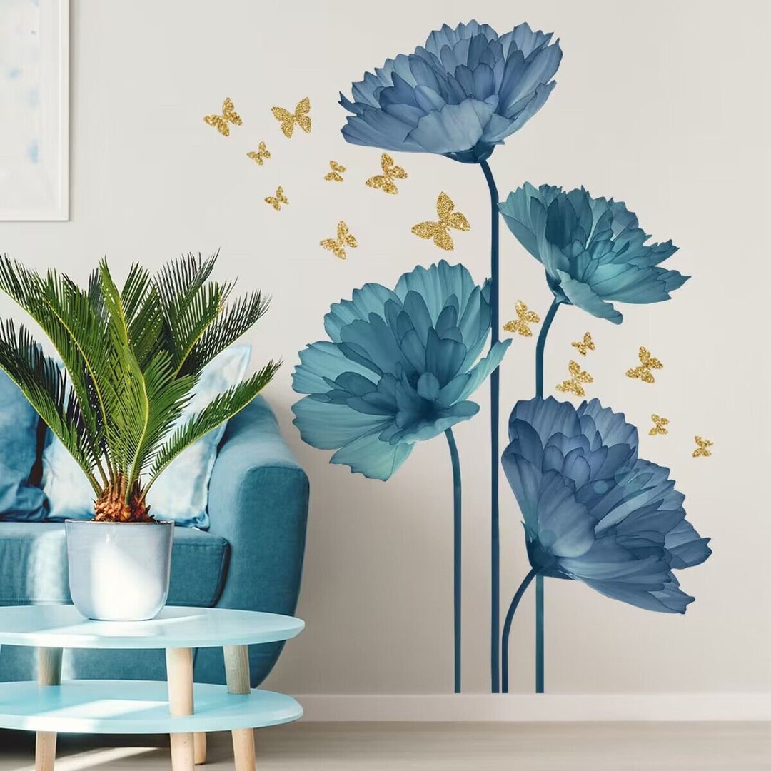 Transparent Blue Flower Decals Flower Wall Decals Blue Flower Etsy